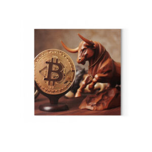 Leinwand Bitcoin Bull Wood Sculpture - Leinwand mit Keilrahmen-6846