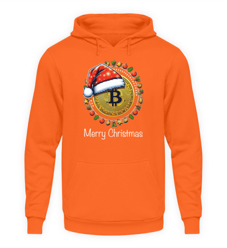 Bitcoin Weihnachtshoodie pullover orange Merry Christmas V1 - Unisex Kapuzenpullover Hoodie-1692